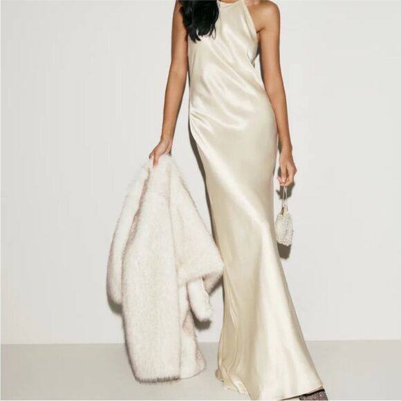 Reformation Jeany Silk Dress Floral DI Latte NWT Large - Picture 6 of 7